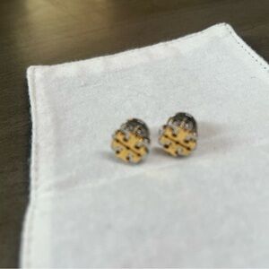 Tory Burch Gold and Silver Logo Stud Earrings